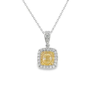 0.71ct Yellow Diamond Cushion Cut Cluster Necklet In 18ct White Gold on 18ct White Gold Trace Chain