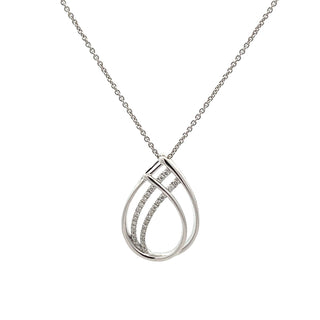 0.11ct Pear Shaped Diamond Set Open Pendant in 18ct White Gold on 9ct White Gold Trace Chain