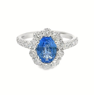 Sapphire and Diamond Oval Cluster Ring in Platinum