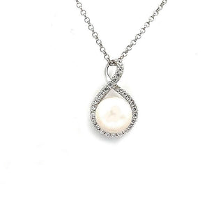 Freshwater Pearl and Cubic Zirconia Fancy Drop Necklet in Silver