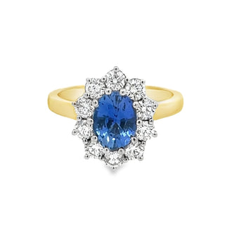 Sapphire and Diamond Oval Cluster Ring in 18ct Yellow Gold