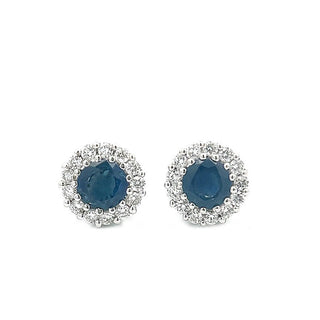 Sapphire and Diamond Round Cluster Stud Earring in 18ct White Gold