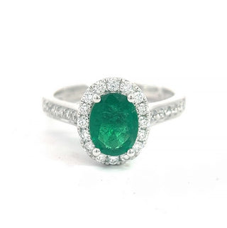 Emerald and Diamond Oval Cluster Ring in 18ct White Gold