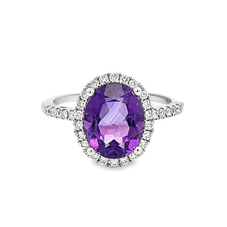 Amethyst and Diamond Oval Cluster Ring in 18ct White Gold