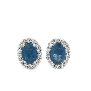 Sapphire and Diamond Oval Cluster Stud Earrings in 18ct White Gold