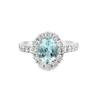 Aquamarine and Diamond Oval Cluster Ring in 18ct White Gold