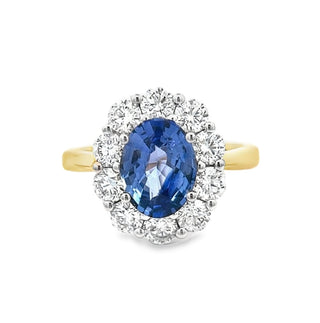 Sapphire and Diamond Oval Cluster Ring in 18ct Yellow Gold