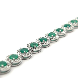 Emerald and Diamond Round Shaped Cluster Bracelet in 18ct White Gold